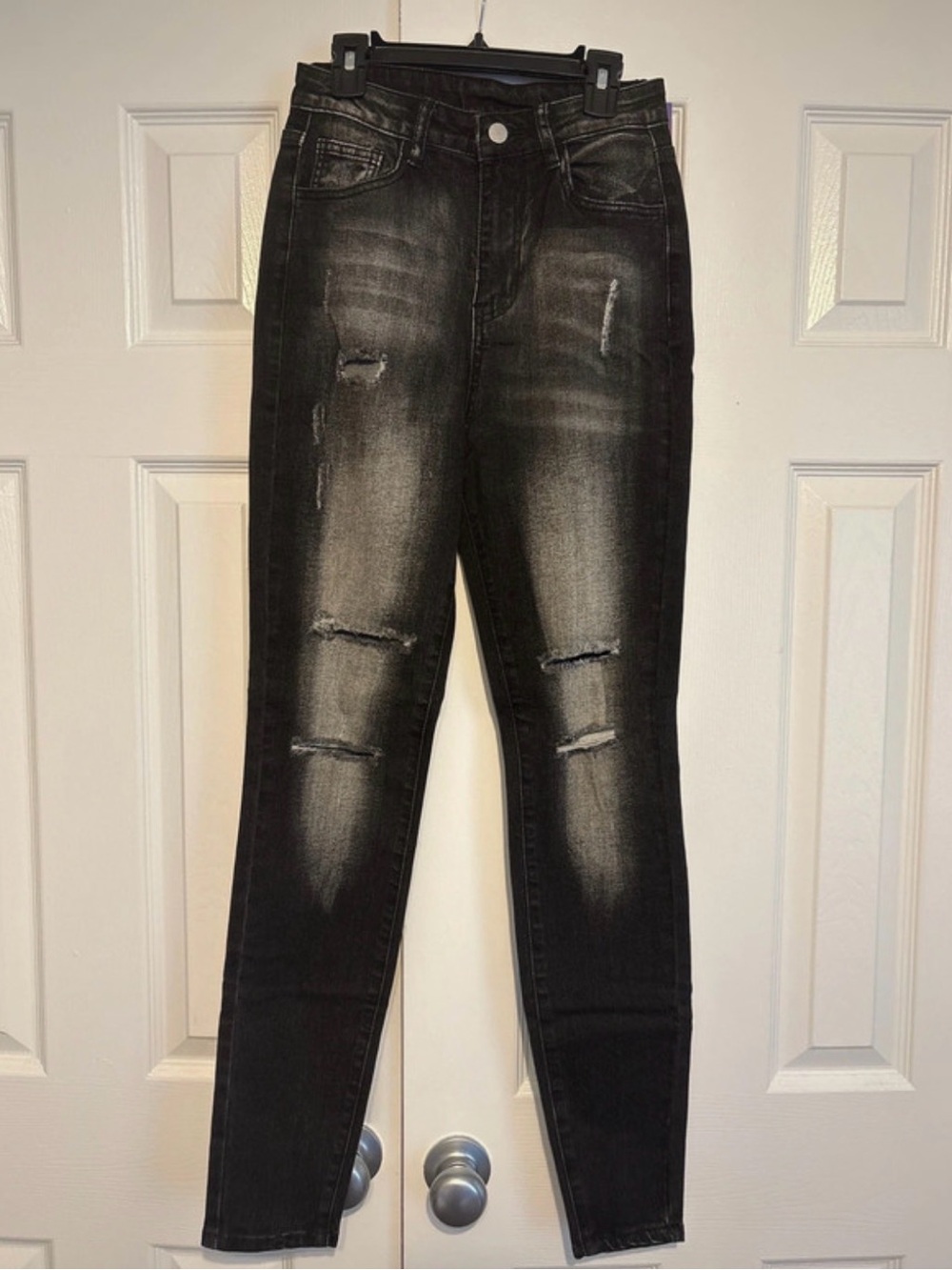 SHEIN Black Washed Ripped High-Rise Skinny Jeans